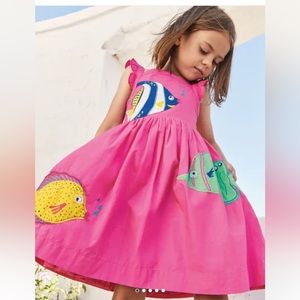 Mini Boden Embellished Fish dress. Tickled pink. Girls 8-9Y